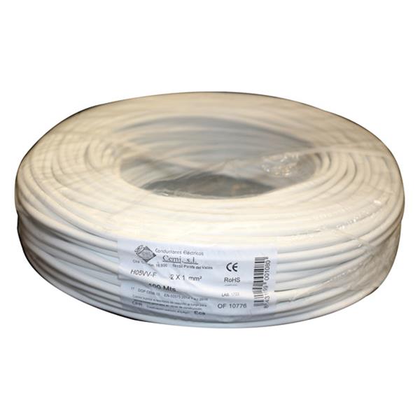 CABLE MANGUERA 500V VV-F H05VV-F TOP CABLE 2X1 MM BLANCO 100 MT