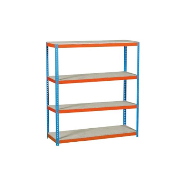 ESTANTERIA METAL 4 ESTANTES MADERA SIN TORNILLOS 200 X 180 X 60 CM AZUL/NARANJA 400 KG POR ESTANTE