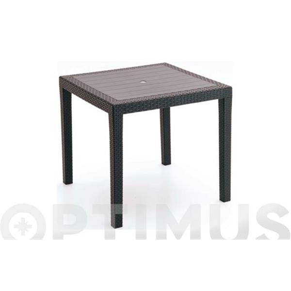 MESA DE RATAN CUADRADA APILABLE GRIS ANTRACITA KING -J-