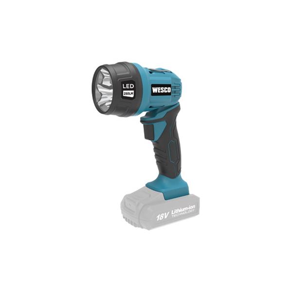LINTERNA PROFESIONAL 250 LM PARA BATER&Iacute;A 18 V. CABEZAL PIVOTANTE 8 POSI. HASTA 90&ordm; NO INCLUYE BATERIA NI CARGADOR WESCO