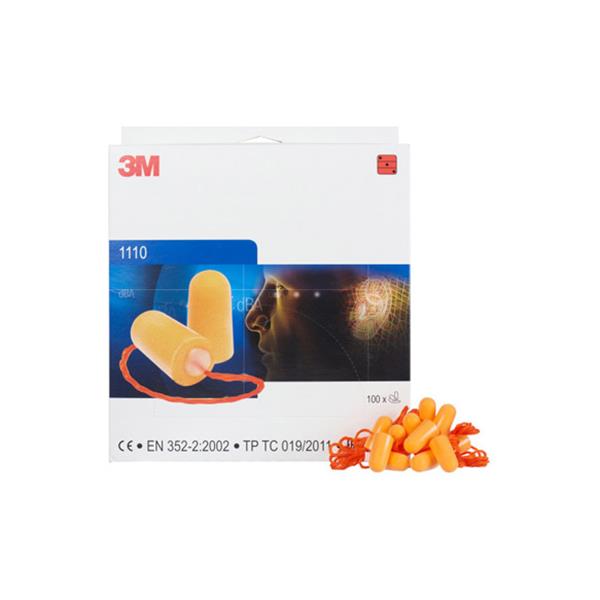 CAJA TAPON AUDITIVO DESECHABLE 200 PARES CON CORDON SNR 35 DB REF. 1110 3M