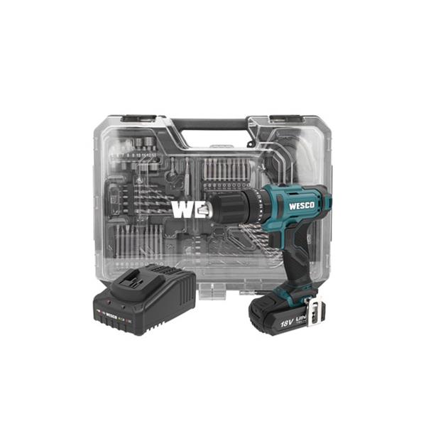 TALADRO PERCUTOR 18V, 50NM 2 BATERIAS 2.0 AH, CARGADOR Y 75 ACCESORIOS WESCO