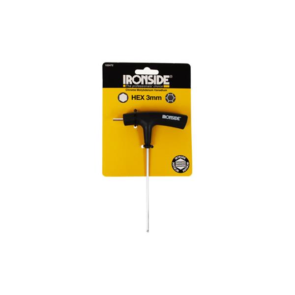 LLAVE ALLEN MANGO EN "T" PUNTA LARGA CON BOLA 3 MM 2 PUNTAS IRONSIDE