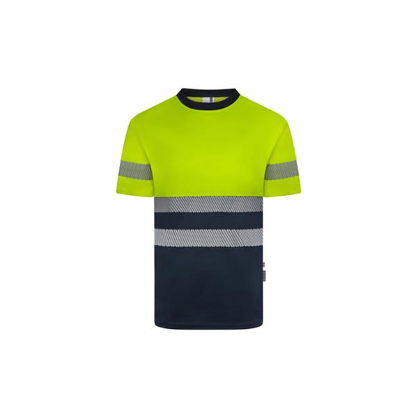 CAMISETA AV MARINO / AMARILLO FLUOR CINTA SEGMENTADA TALLA XL
