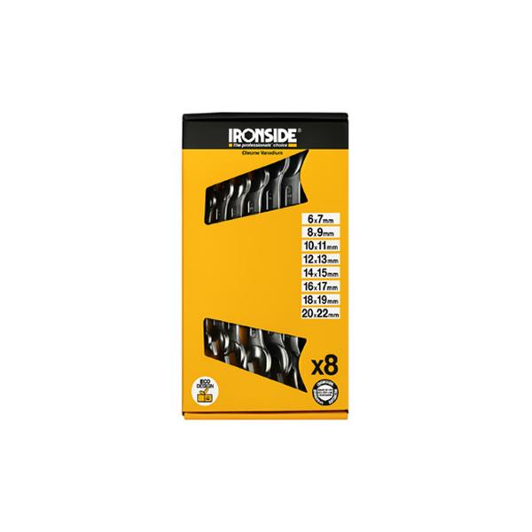 JUEGO LLAVES BOCA DOBLE 8 PIEZAS DE 6X7 A 20X22 MM IRONSIDE