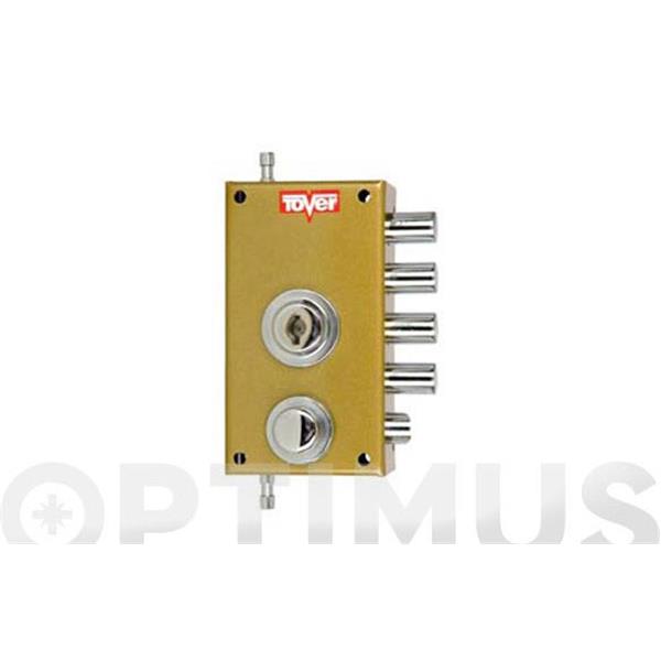 CERRADURA SOBREPONER CON VARILLAS GOLPE Y LLAVE 40/D ESMALTADA ORO TOVER