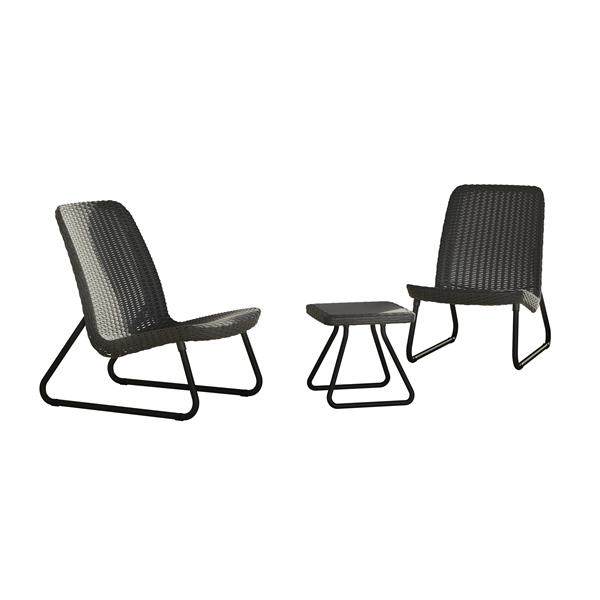 CONJUNTO DE ALUMINIO Y RESINA 2 BUTACAS + MESITA MARRON PARA PATIO RIO