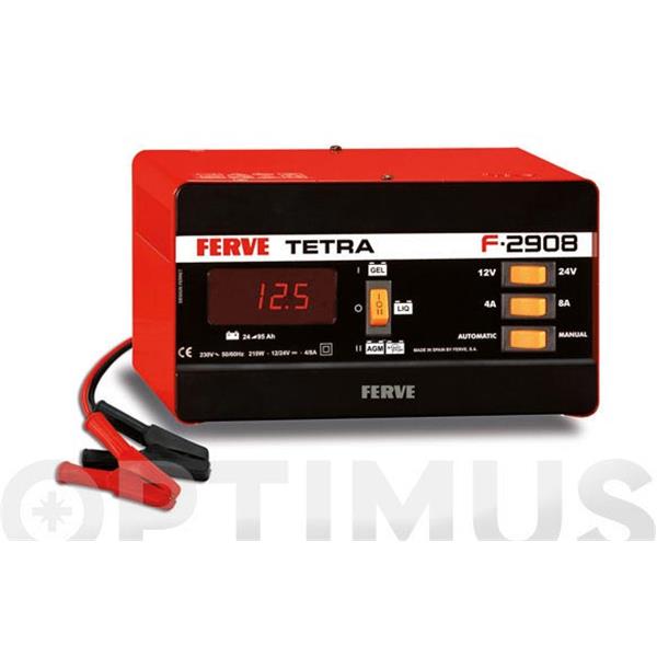 CARGADOR BATERIAS TETRA 12 - 24 V DE 4 O 8 AMP MIN. 24 Ah / MAX. 95 Ah FERVE