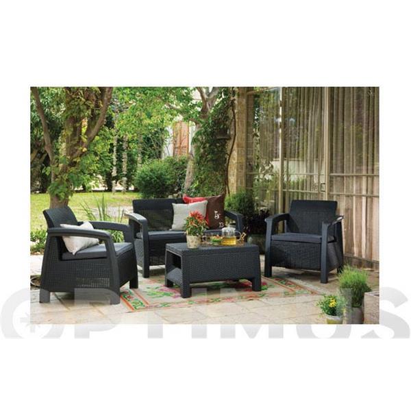 CONJUNTO DE RATAN DE RESINA GRIS ANTRACITA BAHAMAS LOUNGE