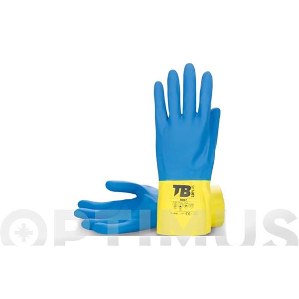 GUANTE LATEX NATURAL BICOLOR AZUL/AMARILLO FLOCADO T 9/XL LONGITUD: 30 CM,  GROSOR: 0,60 MM