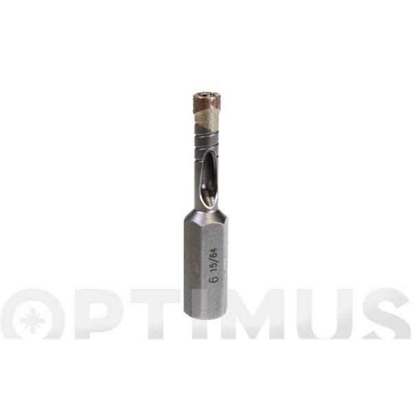 BROCA CORONA DIAMANTE PORCELANICO 6 MM MANGO HEXAGONAL GARGANTA DE EXTRACCION IRONSIDE