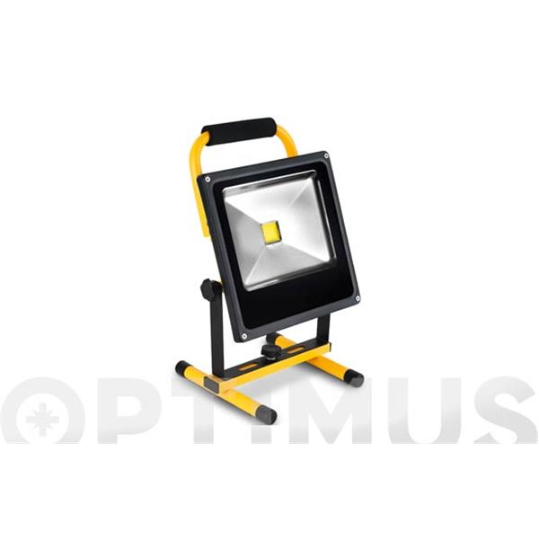 FOCO PROYECTOR LED RECARGABLE CON SOPORTE 30 W LUZ FRIA 2000 LM IP65 MATEL .