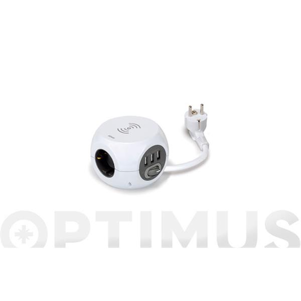 BASE MULTIPLE COMBI BALL CON BASE CARGA INDUCTIVA 3T + 3USB 1,4 METROS SIMONBRICO