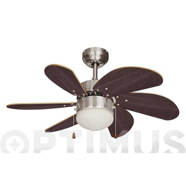 VENTILADOR DE TECHO MADERA WENGUE MODELO ARAL EDM CON 6 ASPAS & LUZ 50W &Oslash; 76CM 