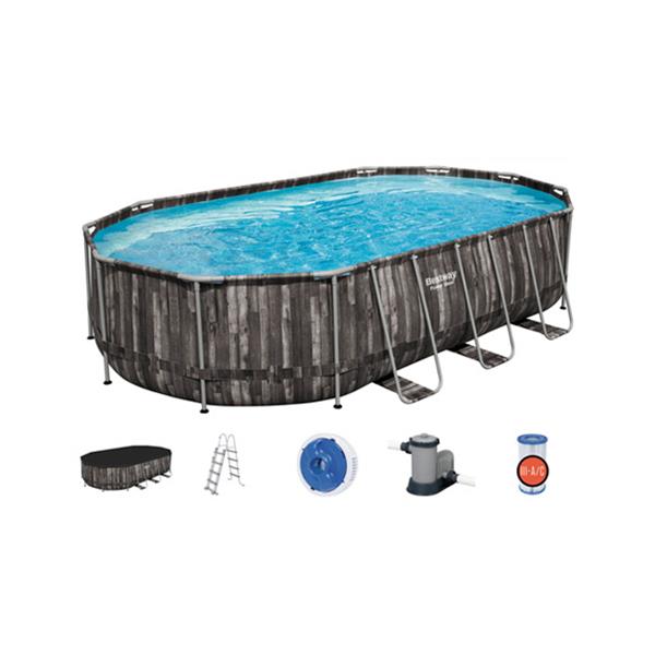 PISCINA DESMONTABLE OVAL CON DEPURADORA CARTUCHO TIPO III 610 X 366 X 122 CM DISE&Ntilde;O MADERA