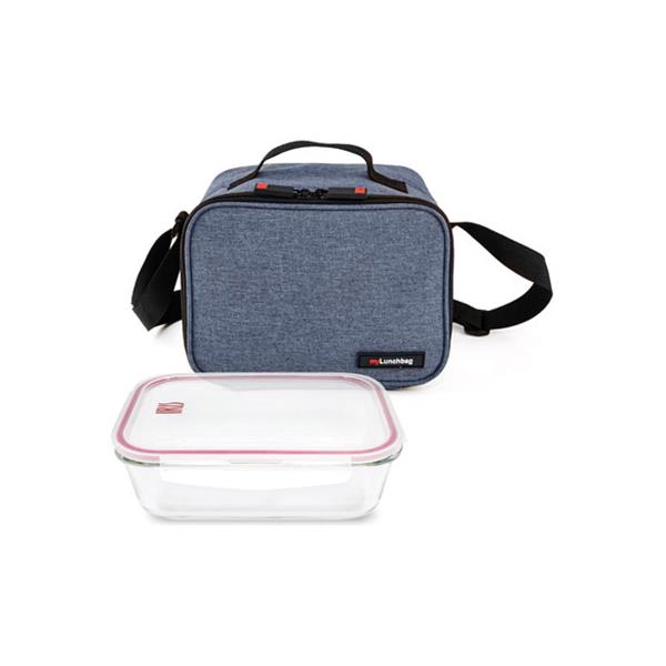 BOLSA PORTA ALIMENTOS ON THE GO AZUL + CONTENEDOR VIDRIO 0,840 ML