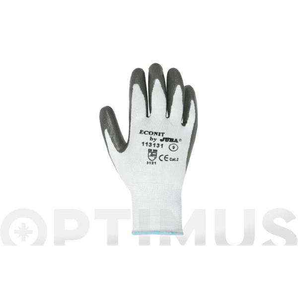 GUANTE "ECO-NIT" DE POLIESTER BLANCO RECUBIERTO DE NITRILO GRIS EN PALMA EMBOLSADO  B113131/7  JUBA