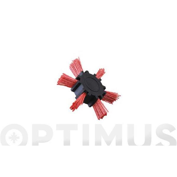 CEPILLO HELICE NYLON ABRASLON ROJO CON ESPIGA 6MM &Oslash;100 Y GRANO 80 JAZ