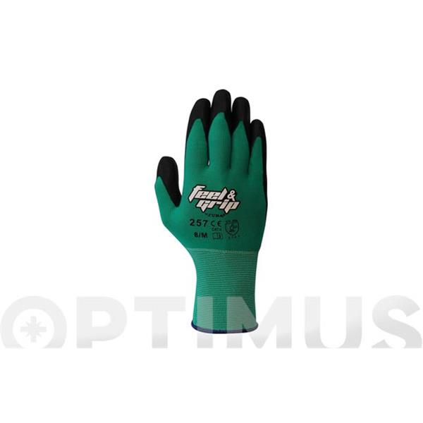 GUANTE "FEEL&GRIP" DE NYLON RECUBIERTO DE L&Aacute;TEX CON TECNOLOG&Iacute;A ANR EN PALMA COLOR VERDE/NEGRO CARTONCILLO    H257/8  JUBA