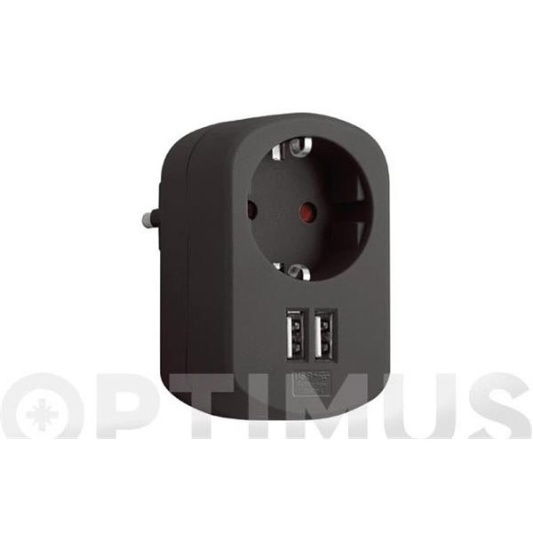 ADAPTADOR CON DOBLE USB 3.15A NEGRO SIMON