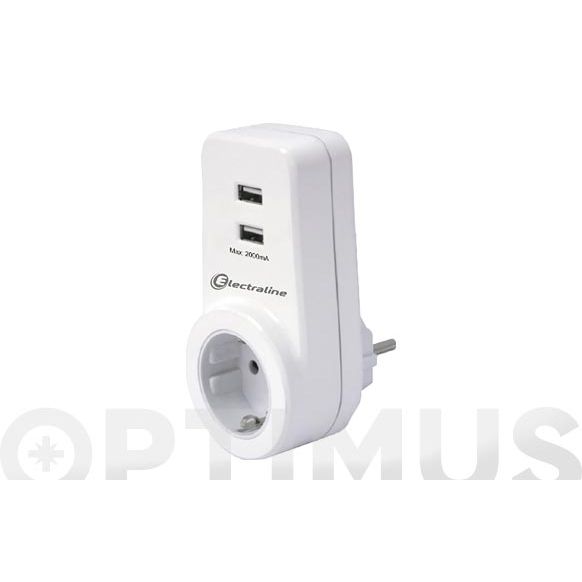 APAPTADOR 2 USB+1TOMA 10/16A 2,1A