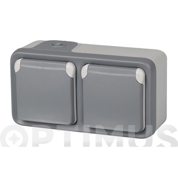 BASE DE ENCHUFE DOBLE SUPERFICIE (IP55) (GRIS)