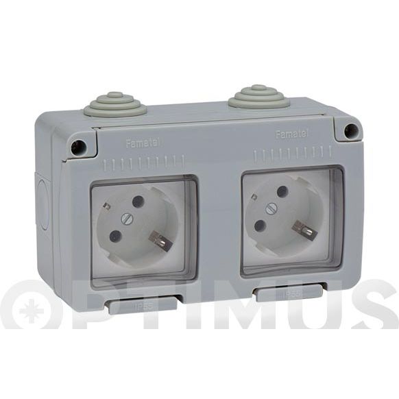 BASE TOMA TIERRA DOBLE LATERAL ESTANCA 16 AMP GRIS FAMATEL 