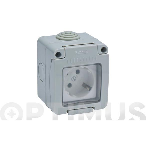 BASE TOMA TIERRA LATERAL ESTANCA (16A/250V) (GRIS) FAMATEL 