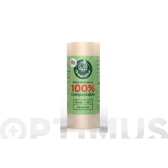 BOLSA BASURA COMPOSTABLE 10 L (25 UDS) 44X44 CM G-60