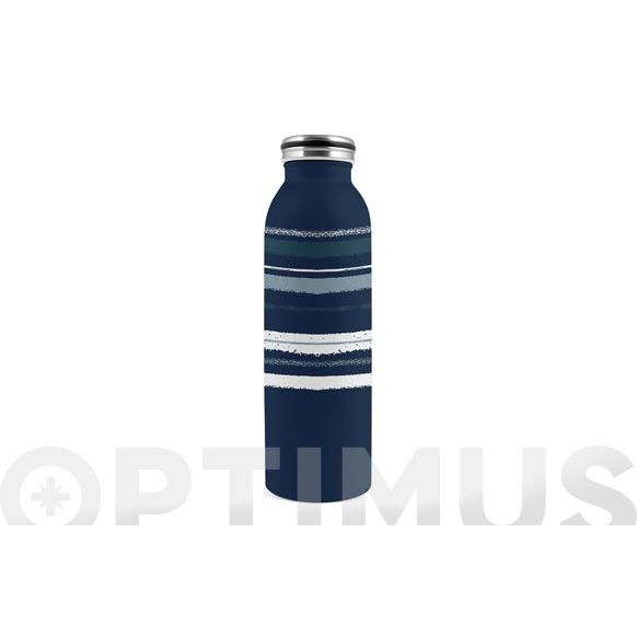 BOTELLA TERMO INOX DECORADA 600 ML. RAYAS AZUL PENGO