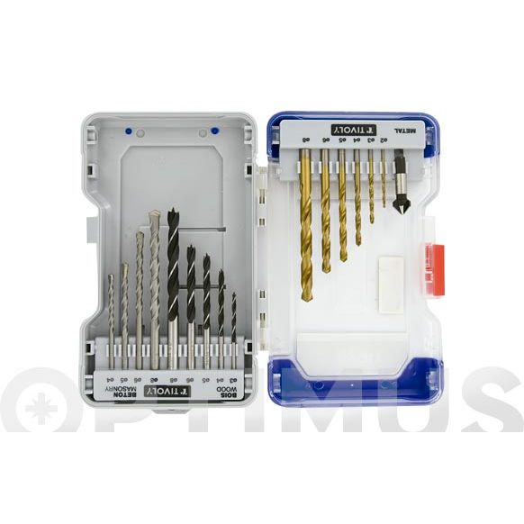 BROCAS ESTUCHE MIXTO 16 PIEZAS HSS-HORMIGON + MADERA + AVELLANADOR TIVOLY