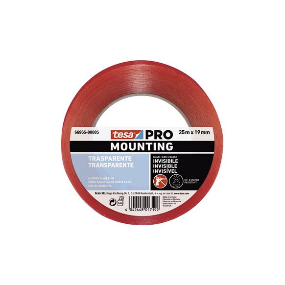 CINTA MOUNTING PRO DOBLE CARA SUPERFICIES LISAS 25 M X 19MM TRANSPARENTE TESA TAPE