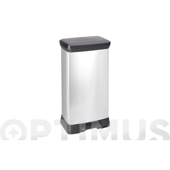 CUBO PEDAL DECORADO METAL PLATA  50 LT CURVER
