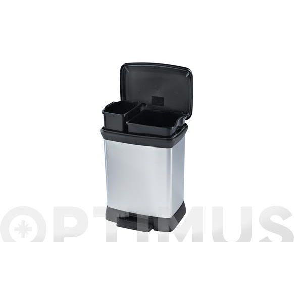CUBO PEDAL DUO PLASTICO DECORADO METAL PLATA 10 LT + 18 LT CURVER