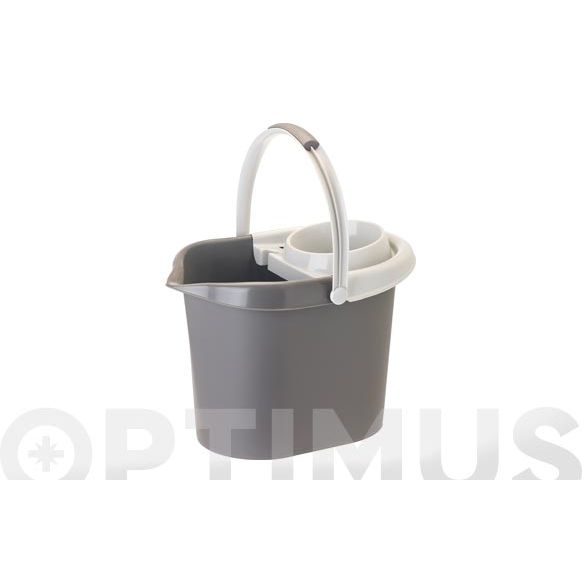 CUBO RECTANGULAR DE 12 LT. CON ESCURRIDOR BAMBOO PRINT GREY VIGAR 