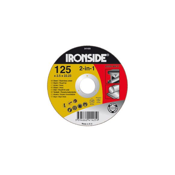 DISCO CORTE 2 EN 1 PARA METAL Y ACERO INOXIDABLE 125 X 2,5 X 22 MM IRONSIDE