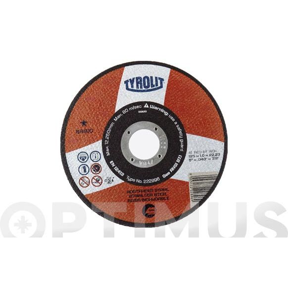 DISCO CORTE ACERO/INOX BASIC 230 X 1,9 X 22 MM PLANO TYROLIT