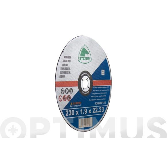 DISCO ABRASIVO DE CORTE INOX 230 X 1,9 X 22 MM PLANO STAYER