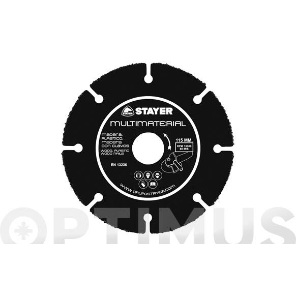 DISCO CORTE MULTIMATERIAL PARA AMOLADORA &Oslash; 115 MM STAYER