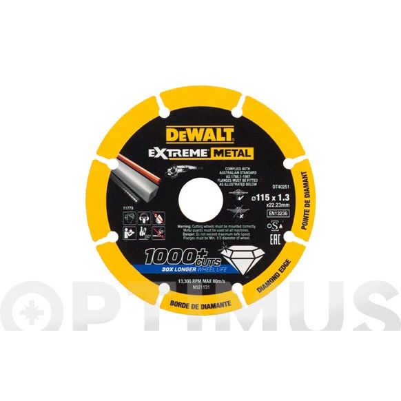 DISCO DIAMANTE CORTE METALES &Oslash; 115 X 1,3 MM DEWALT