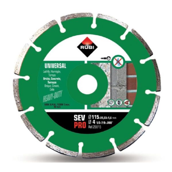 DISCO DIAMANTE CORTE SECO GENERAL OBRA SEGMENTADO &Oslash; 115 MM PRO RUBI