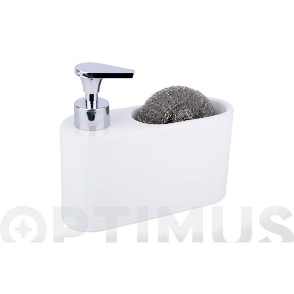 DOSIFICADOR CON ESTROPAJO CERAMICA BLANCO QF+