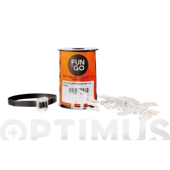 FLEJE POLIPROPILENO 25 MT + 15 PINZAS NEGRO MANUAL 