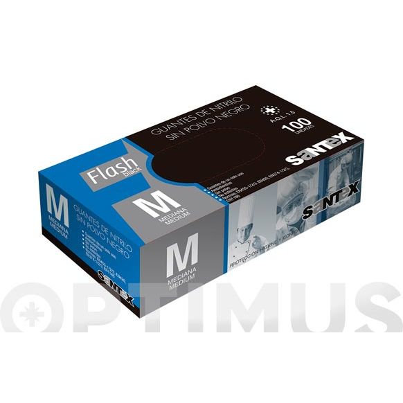 GUANTE NITRILO SIN POLVO FLASH NEGRO T.M (100UN) SANTEX