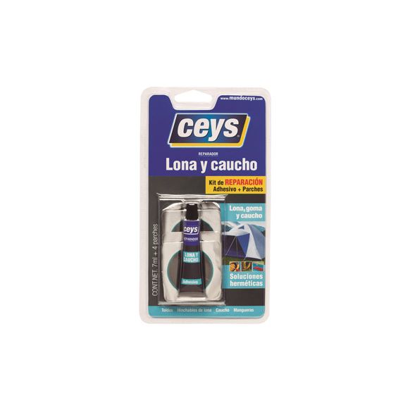 KIT REPARADOR DE LONA Y CAUCHO CON ADHESIVO + PARCHES CEYS