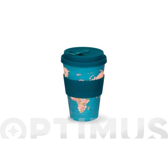 MUG BAMBU CON TAPA 43,5 CL - MAPA AZUL