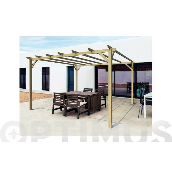 PERGOLA MADERA PINO MACIZO IRIS 17.64 M2 420 X 420 X H 249 CM POSTE 9.5 X 9.5 CM