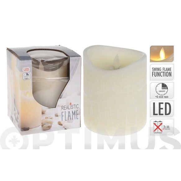 VELA CERA LED CON PROGRAMADOR A PILAS 10 X 12 CM NATURAL