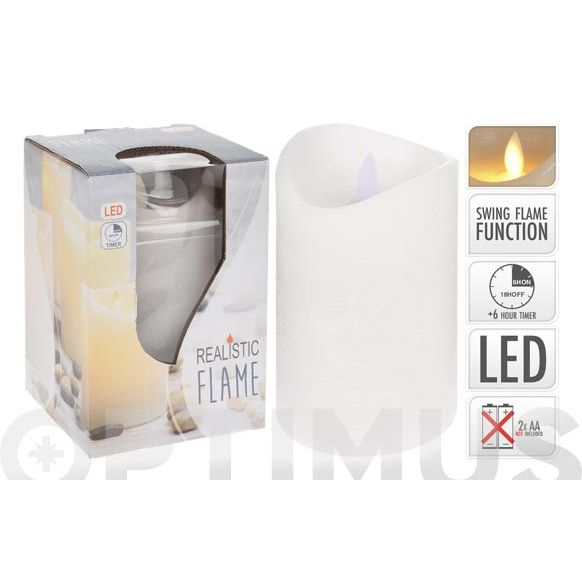 VELA CERA LED CON PROGRAMADOR A PILAS 7,5 X 12,5 CM BLANCA