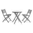 MESA ACERO &Oslash;60 CM + 2 SILLAS PLEGABLES GRIS ANTRACITA